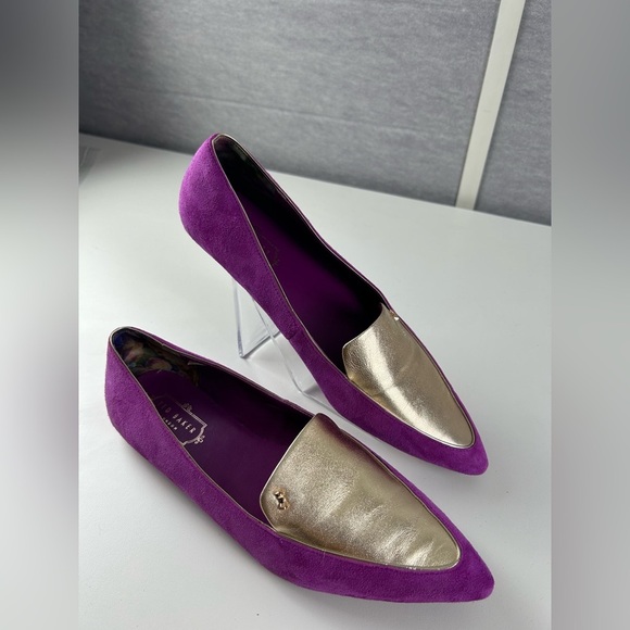 TED BAKER London Oleshky Magenta And Gold Pointy Toe Flats Size 9‎ - Picture 4 of 12